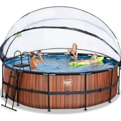 EXIT Wood Pool ø450x122cm mit Sandfilterpumpe und Abdeckung - Braun