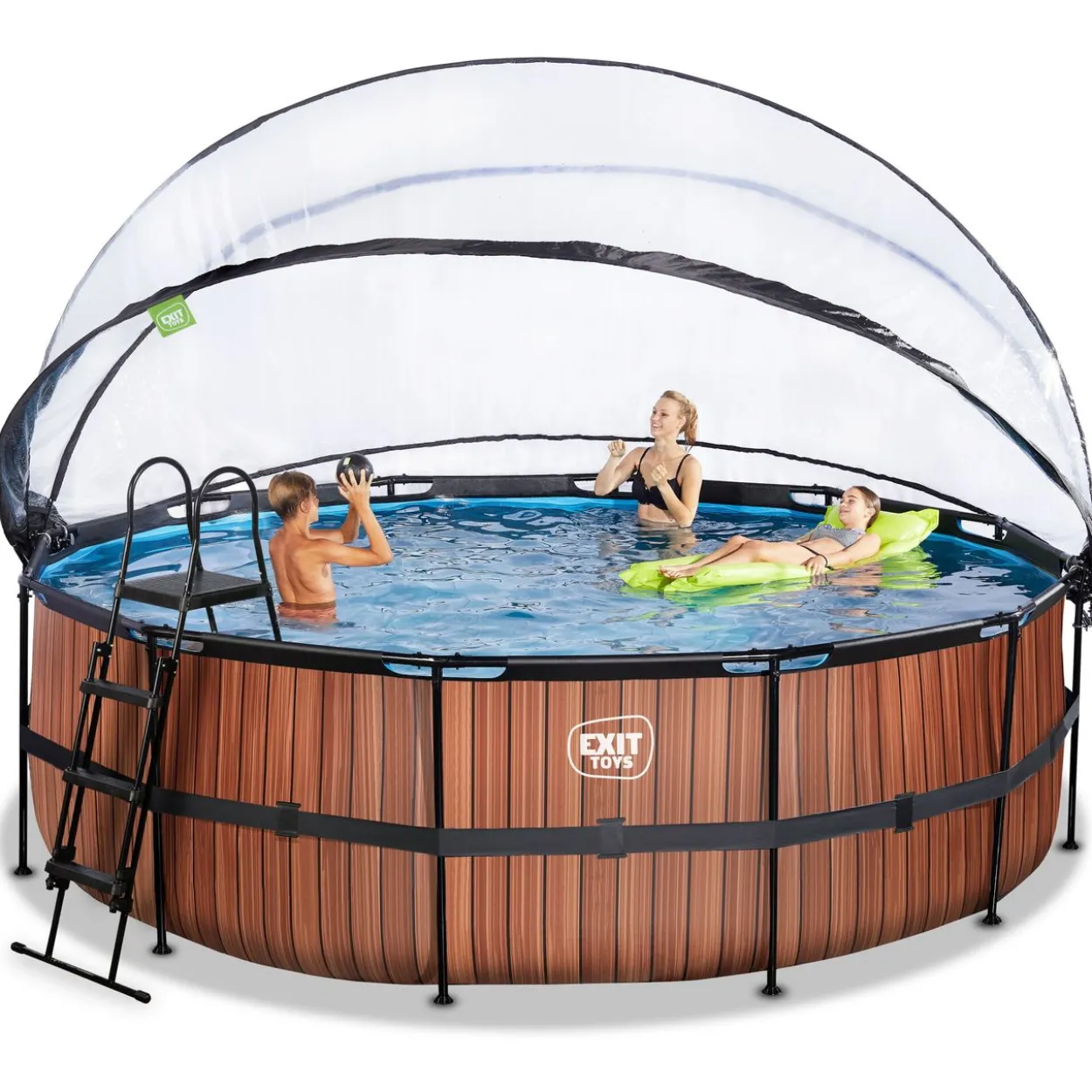 EXIT Wood Pool ø450x122cm mit Sandfilterpumpe und Abdeckung - Braun
