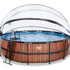 EXIT Wood Pool ø488x122cm mit Sandfilterpumpe und Abdeckung - Braun