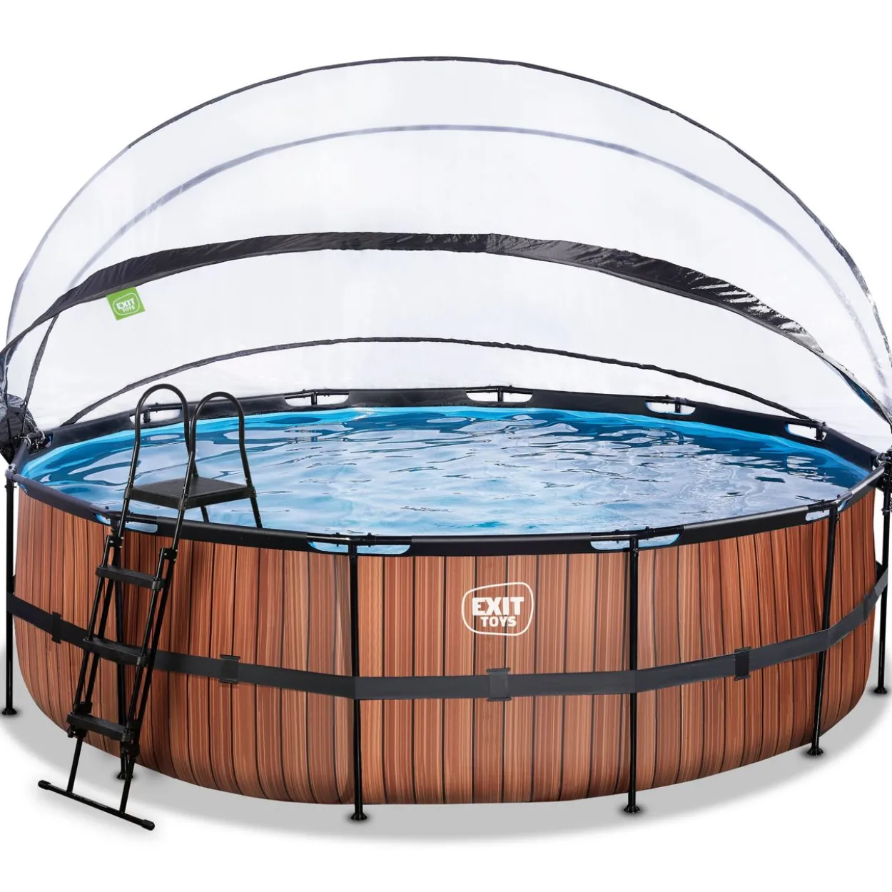 EXIT Wood Pool ø488x122cm mit Sandfilterpumpe und Abdeckung - Braun