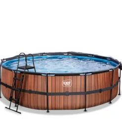EXIT Wood Pool ø488x122cm mit Sandfilterpumpe und Abdeckung - Braun