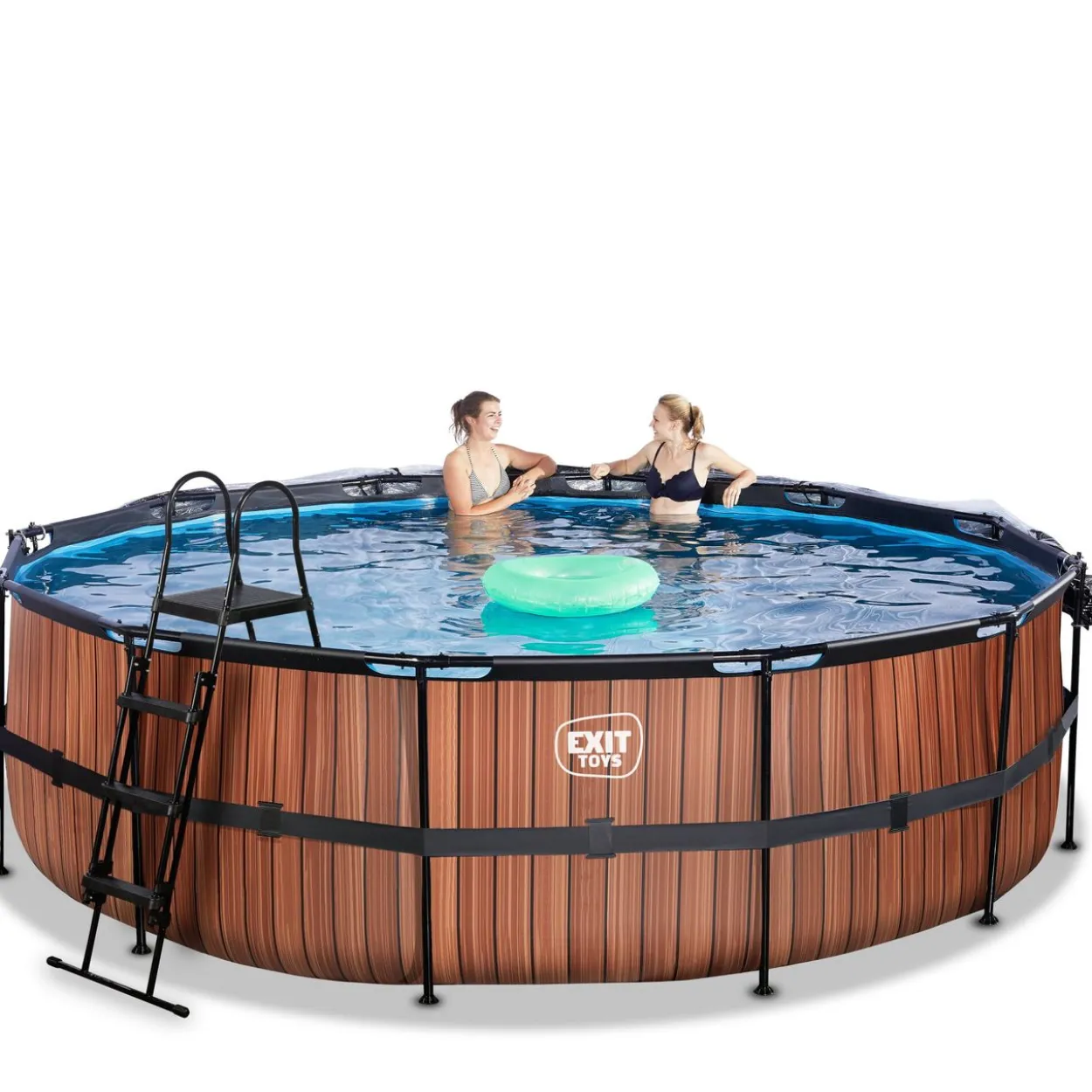 EXIT Wood Pool ø488x122cm mit Sandfilterpumpe und Abdeckung - Braun