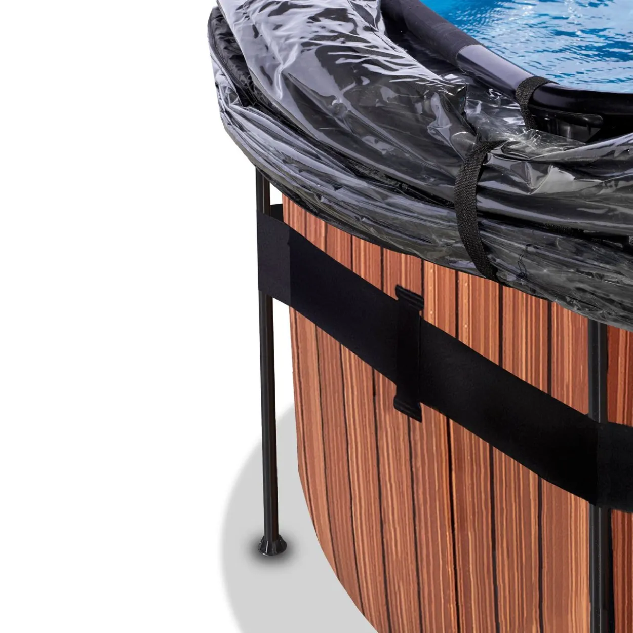 EXIT Wood Pool ø488x122cm mit Sandfilterpumpe und Abdeckung - Braun