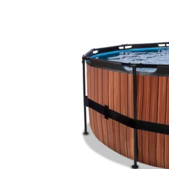 EXIT Wood Pool ø488x122cm mit Sandfilterpumpe und Abdeckung - Braun