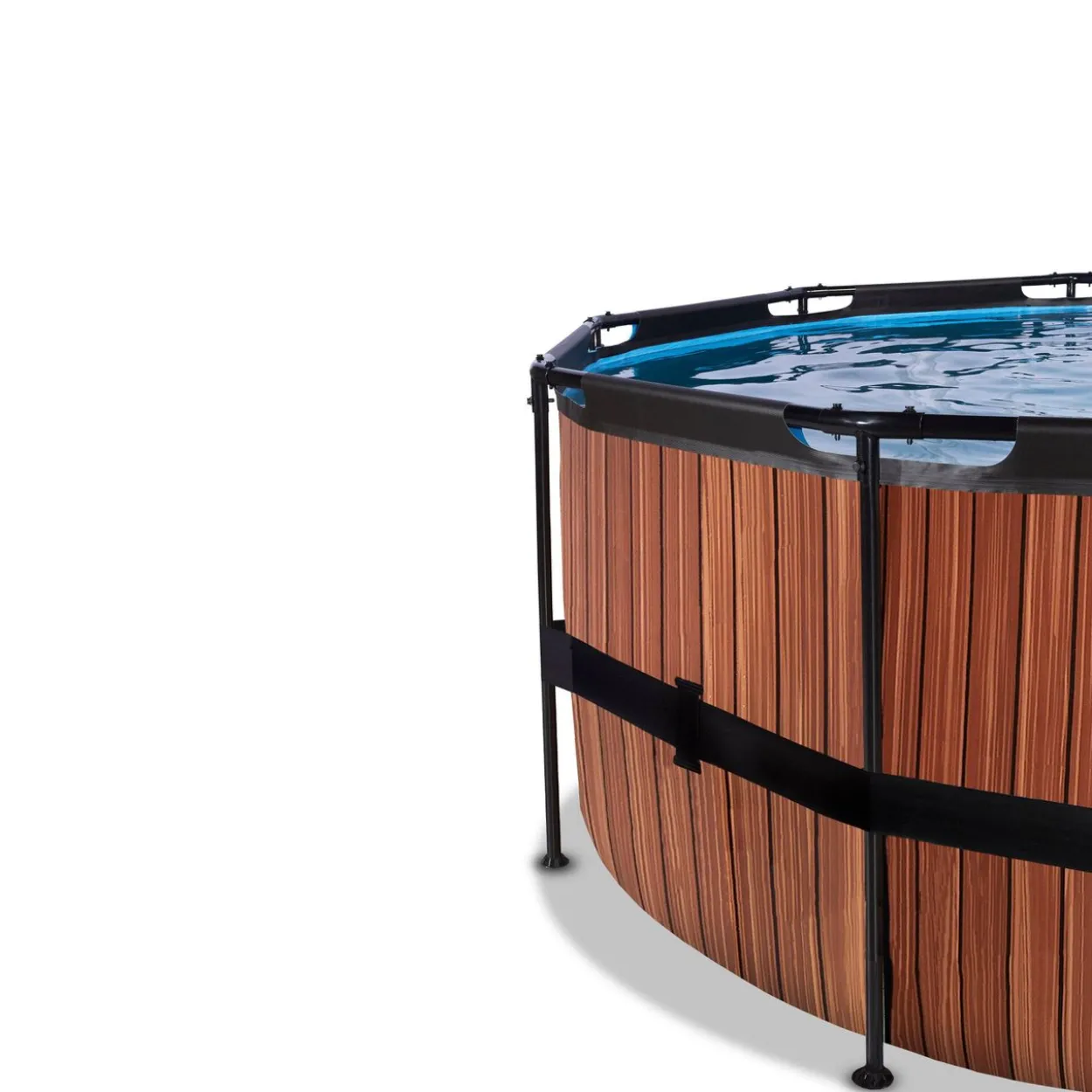 EXIT Wood Pool ø488x122cm mit Sandfilterpumpe und Abdeckung - Braun