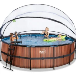 EXIT Wood Pool ø488x122cm mit Sandfilterpumpe und Abdeckung - Braun