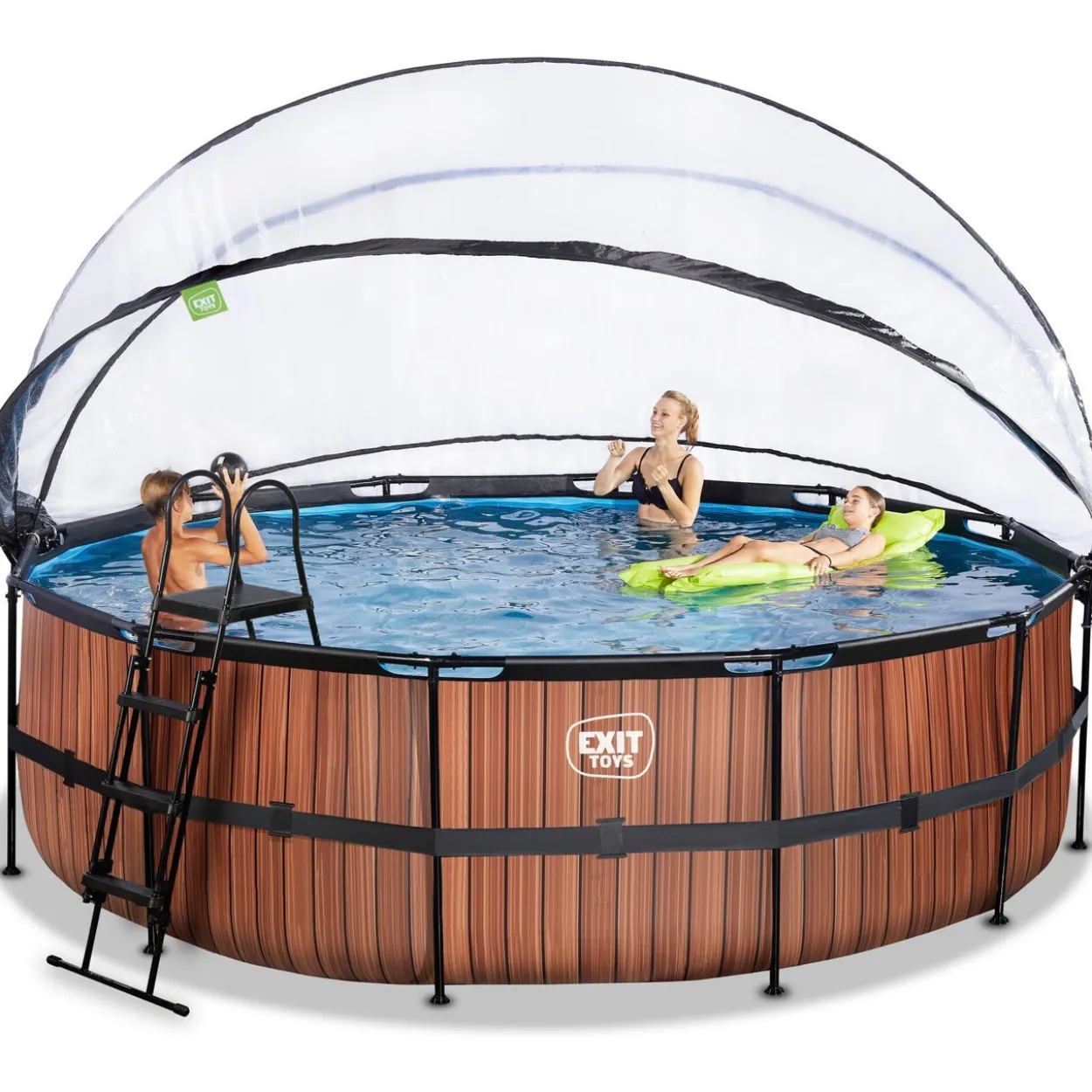 EXIT Wood Pool ø488x122cm mit Sandfilterpumpe und Abdeckung - Braun
