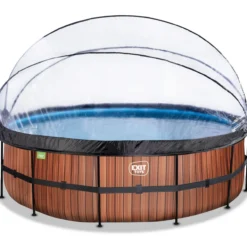 EXIT Wood Pool ø488x122cm mit Sandfilterpumpe und Abdeckung - Braun