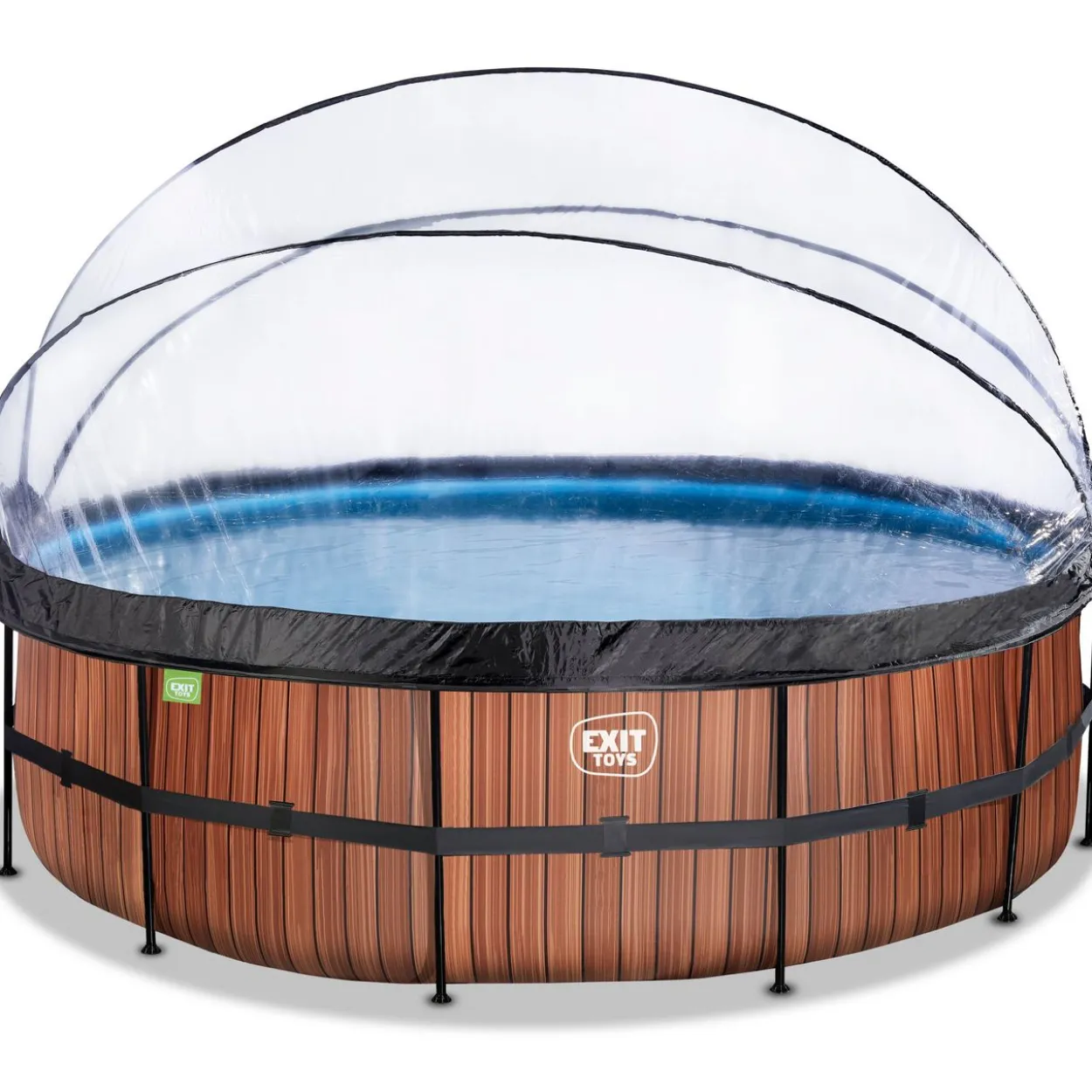 EXIT Wood Pool ø488x122cm mit Sandfilterpumpe und Abdeckung - Braun