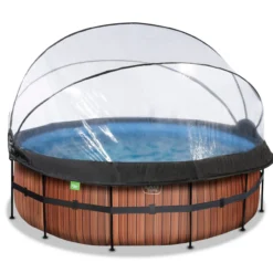 EXIT Wood Pool ø427x122cm mit Sandfilterpumpe und Abdeckung - Braun