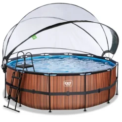 EXIT Wood Pool ø427x122cm mit Sandfilterpumpe und Abdeckung - Braun