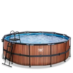 EXIT Wood Pool ø427x122cm mit Sandfilterpumpe und Abdeckung - Braun