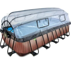 EXIT Wood Pool 540x250x122cm mit Sandfilterpumpe und Abdeckung - Braun