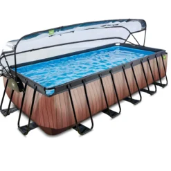 EXIT Wood Pool 540x250x122cm mit Sandfilterpumpe und Abdeckung - Braun