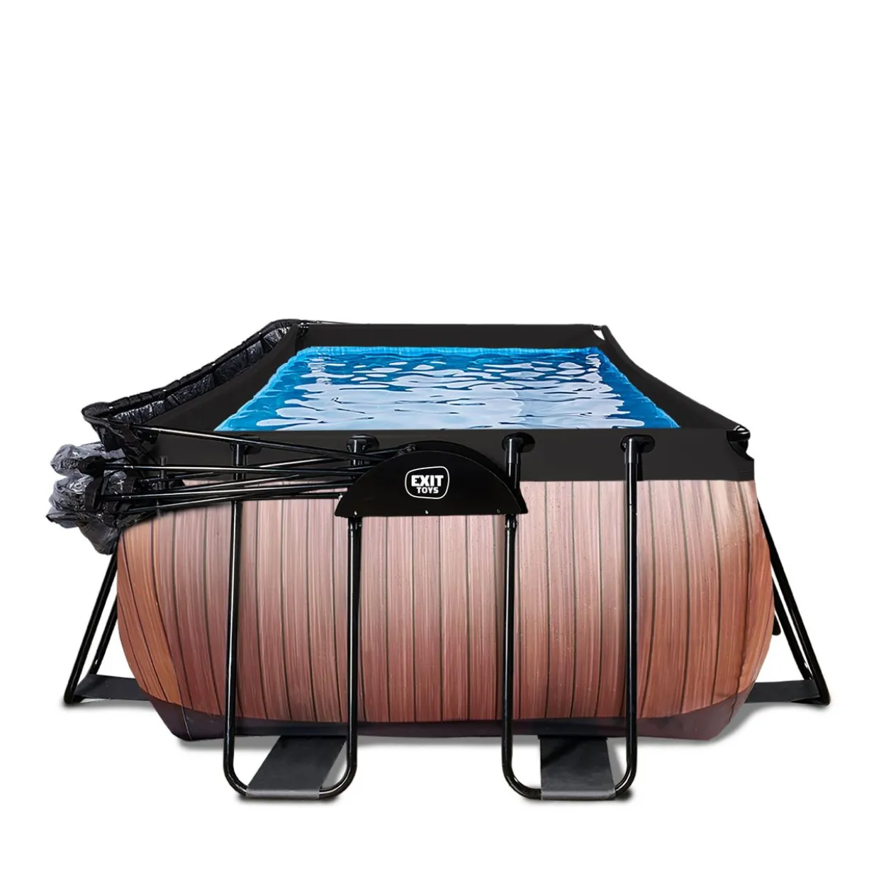 EXIT Wood Pool 540x250x122cm mit Sandfilterpumpe und Abdeckung - Braun