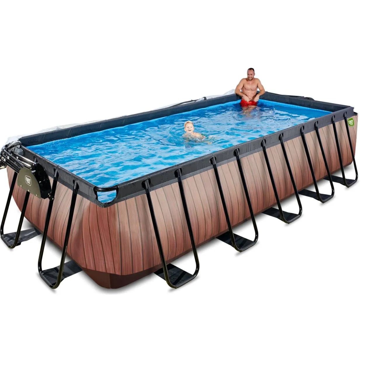 EXIT Wood Pool 540x250x122cm mit Sandfilterpumpe und Abdeckung - Braun