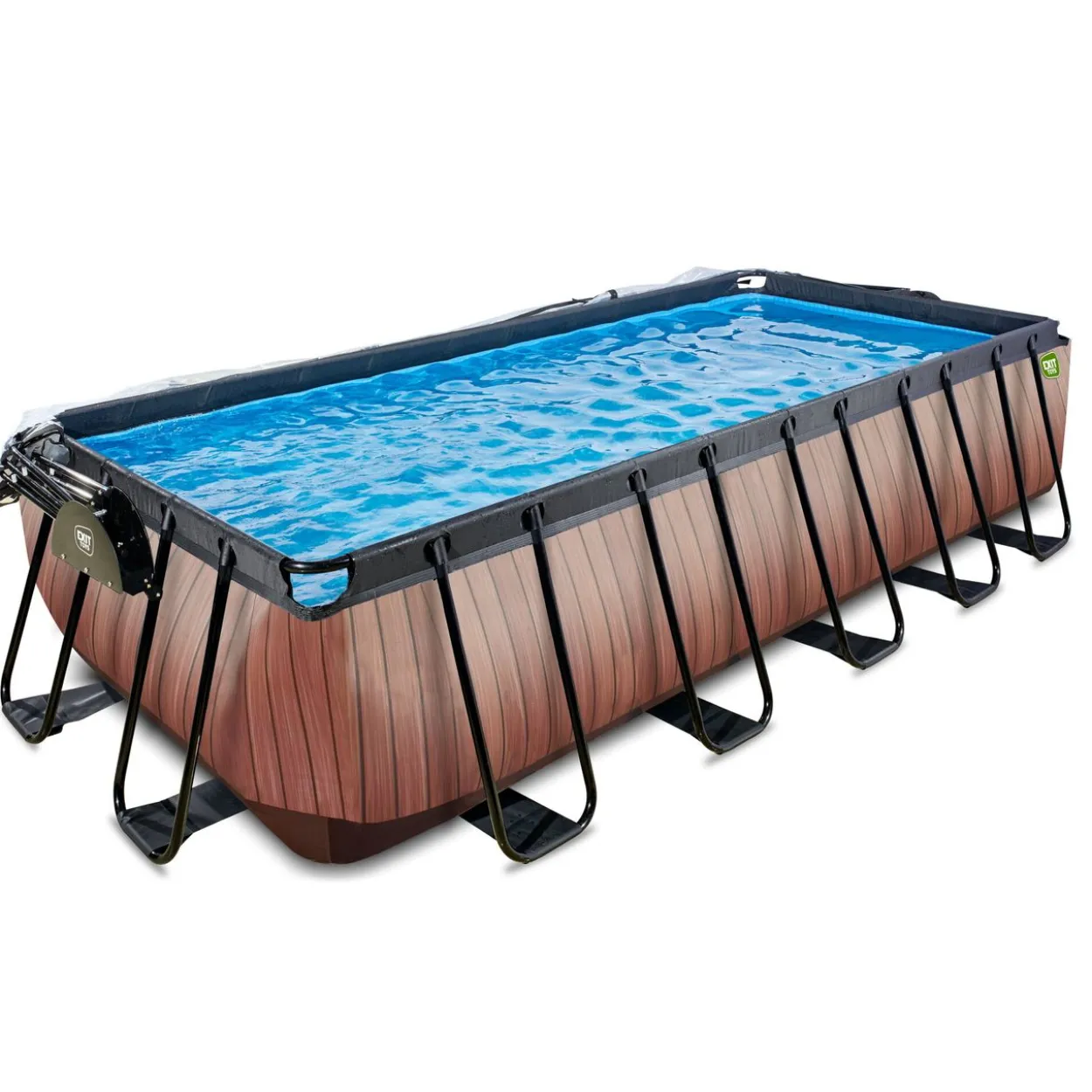 EXIT Wood Pool 540x250x122cm mit Sandfilterpumpe und Abdeckung - Braun