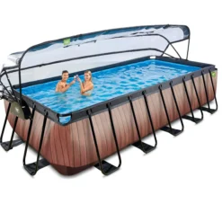 EXIT Wood Pool 540x250x122cm mit Sandfilterpumpe und Abdeckung und Wärmepumpe - Braun