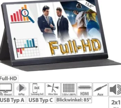 EZM-210 (ZX-5067-675) Tragbarer Mobiler Full-HD-IPS-Monitor, 39,6 cm 15.6" Mirrorlink & AirPlay