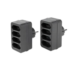4-fach Steckdosenadapter - Grau, 2er-Set
