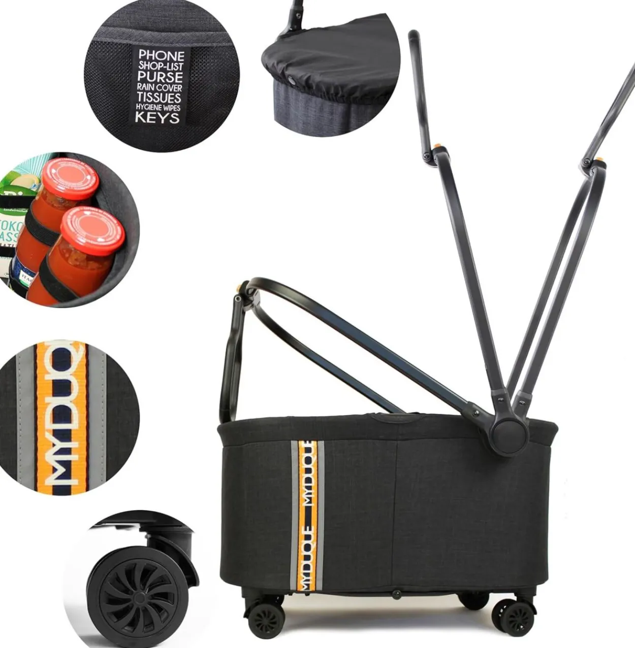 Fahrradkorb Multi 2in1, faltbarer Einkaufstrolley mit Rollen