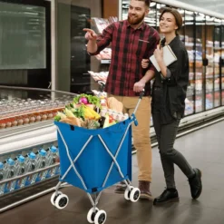 Faltbarer Einkaufstrolley mit Rädern, Kapazität 90 L/55 kg