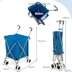 Faltbarer Einkaufstrolley mit Rädern, Kapazität 90 L/55 kg