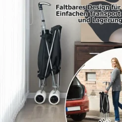 Faltbarer Einkaufstrolley mit Rädern, Kapazität 90 L/55 kg
