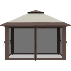 Faltpavillon 4 x 4 m, Gartenpavillon mit 4 Netzwänden, UV-Schutz, Beige