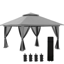 Faltpavillon 4 x 4 m, Gartenpavillon mit 4 Netzwänden, UV-Schutz Grau