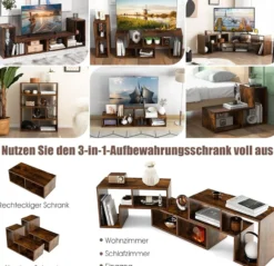 Fernsehschrank Holz 3-teilig, Frei Kombinierbar
