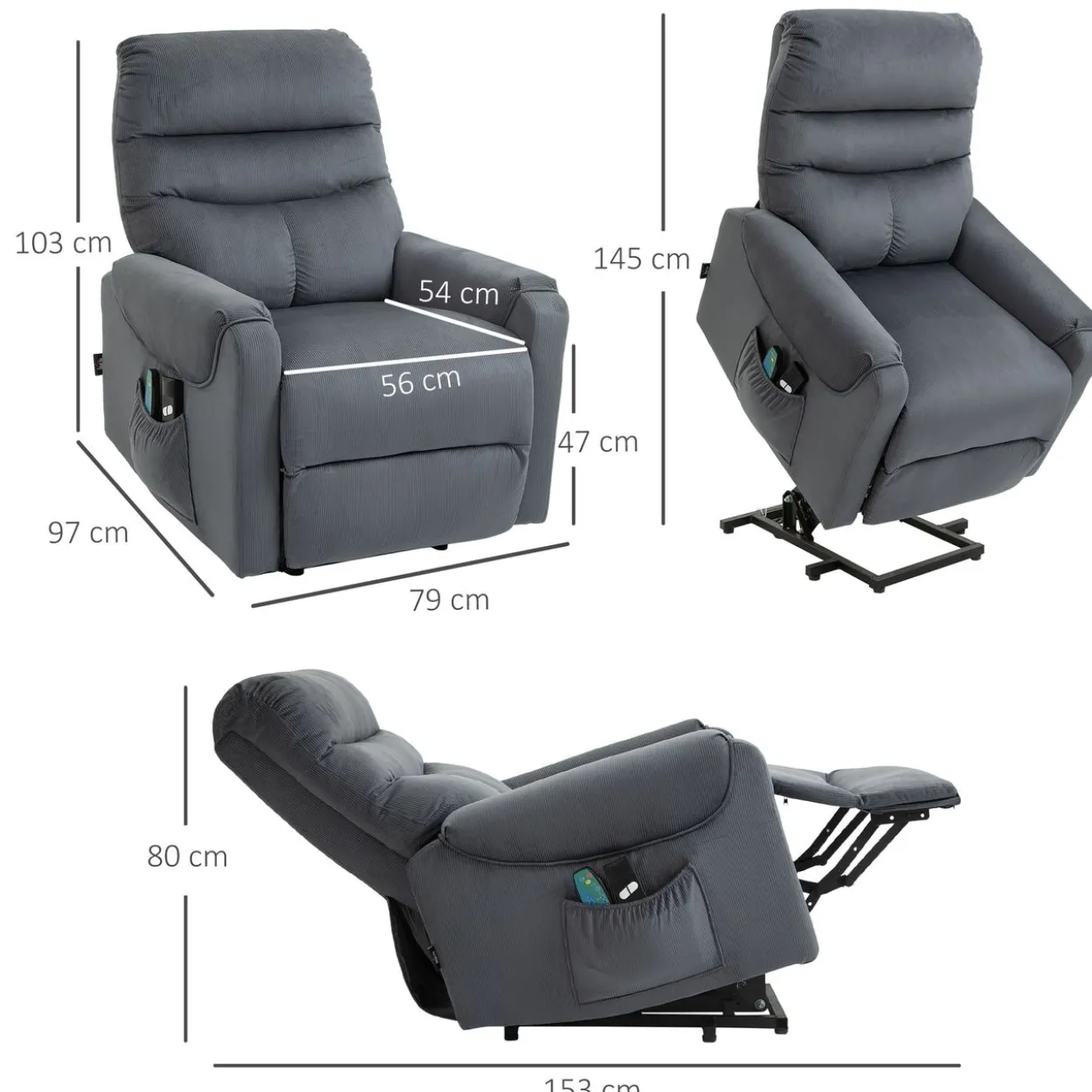 Fernsehsessel Metall Dunkelgrau 83 x 93 x 110 cm
