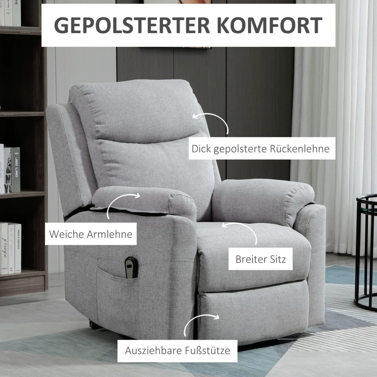 Fernsehsessel mit Aufstehhilfe Elektrisch, Relaxsessel mit Liegefunktion