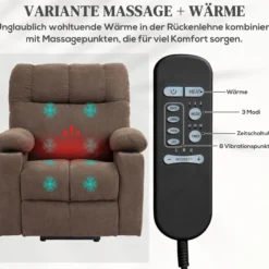 Fernsehsessel mit Aufstehhilfe Relaxsessel mit Wärme- und Massagefunktion