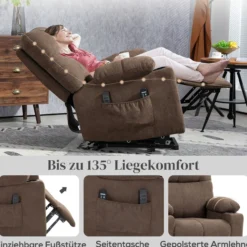 Fernsehsessel mit Aufstehhilfe Relaxsessel mit Wärme- und Massagefunktion