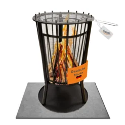 Feuerkorb mit Grillgitter und Funkenschutz, Robuste Feuerschale 65cm hoch