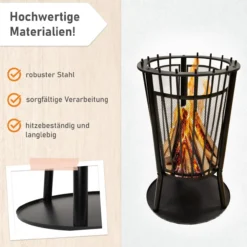 Feuerkorb mit Grillgitter und Funkenschutz, Robuste Feuerschale 65cm hoch