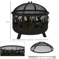 Feuerschale Feuerkorb Feuerstelle mit Funkenschutz Grillrost Garten BBQ