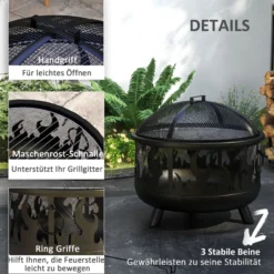 Feuerschale Feuerkorb Feuerstelle mit Funkenschutz Grillrost Garten BBQ