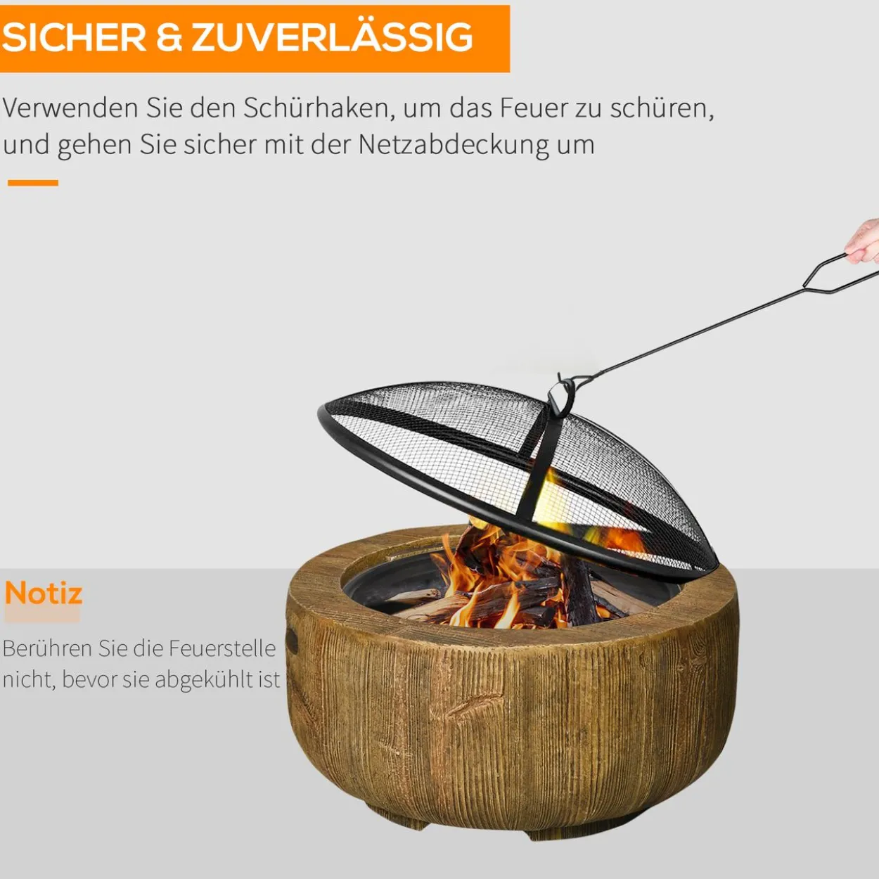 Feuerschale Feuerstelle mit Deckel Feuerkorb mit Schürhaken