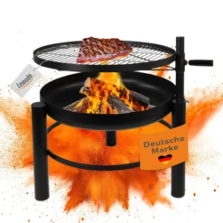 Feuerschale mit Grillrost, Schwenkgrill höhenverstellbar Ø60cm Stahl