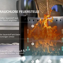 Feuerschale, rauchfreier Tischfeuer, Ø45 cm Feuerstelle mit Griff, Schürhaken