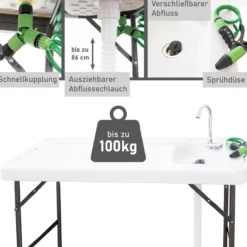 Filetiertisch klappbar, mit Sprühdüse