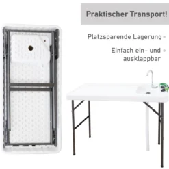 Filetiertisch klappbar, mit Sprühdüse