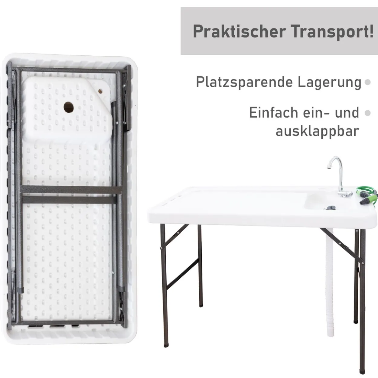 Filetiertisch klappbar, mit Sprühdüse