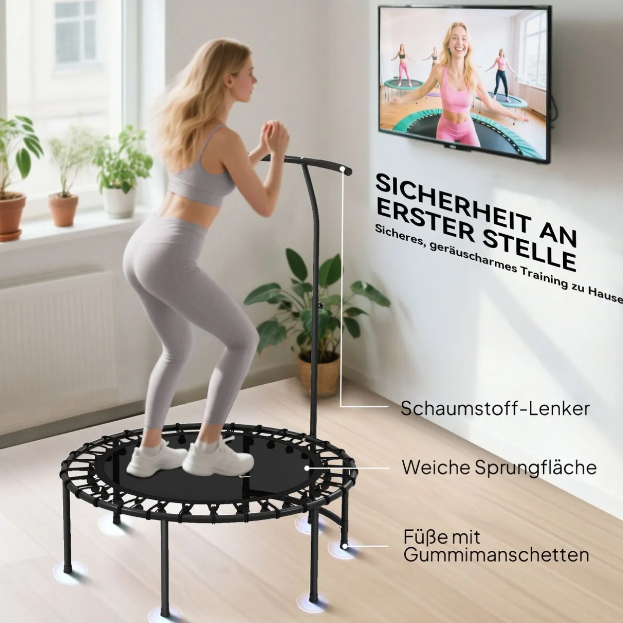 Fitness Trampolin klappbar Ø102 cm Mini Trampoline mit Haltegriff