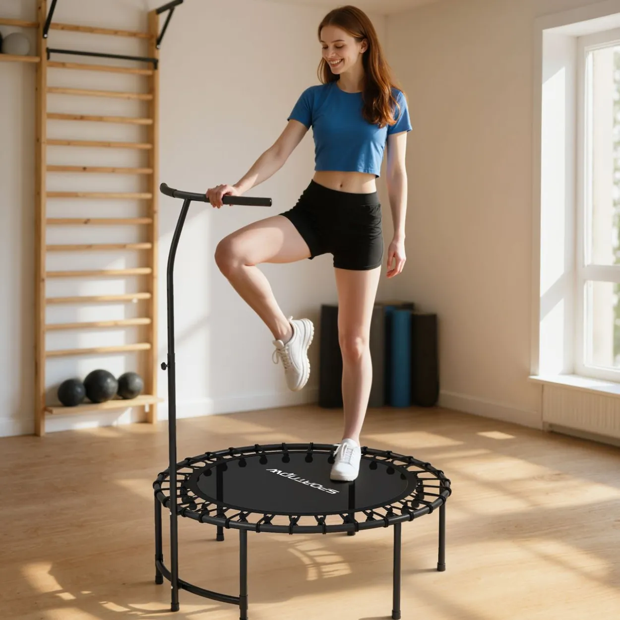 Fitness Trampolin klappbar Ø102 cm Mini Trampoline mit Haltegriff