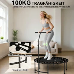 Fitness Trampolin klappbar Ø102 cm Mini Trampoline mit Haltegriff
