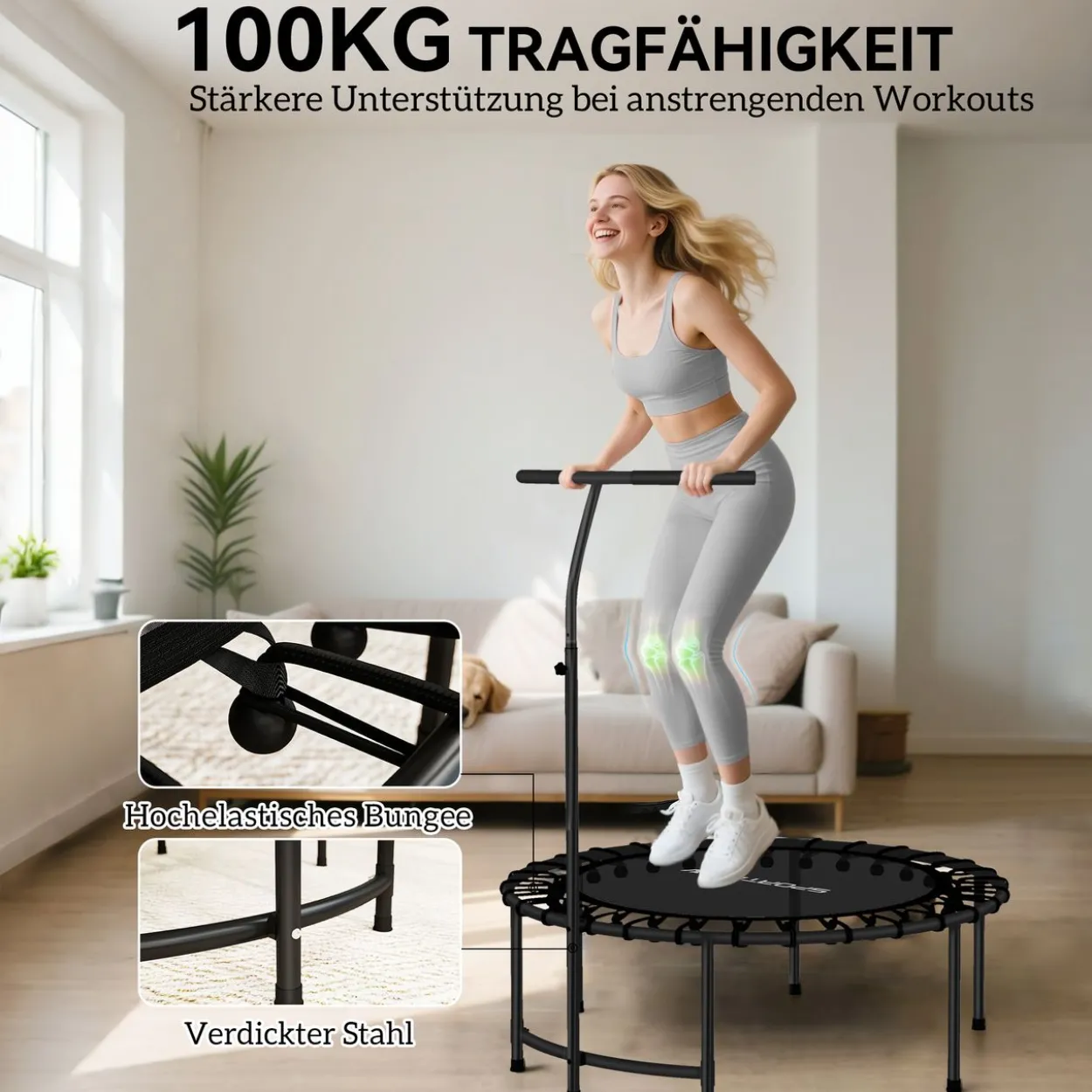 Fitness Trampolin klappbar Ø102 cm Mini Trampoline mit Haltegriff