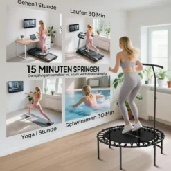 Fitness Trampolin klappbar Ø102 cm Mini Trampoline mit Haltegriff